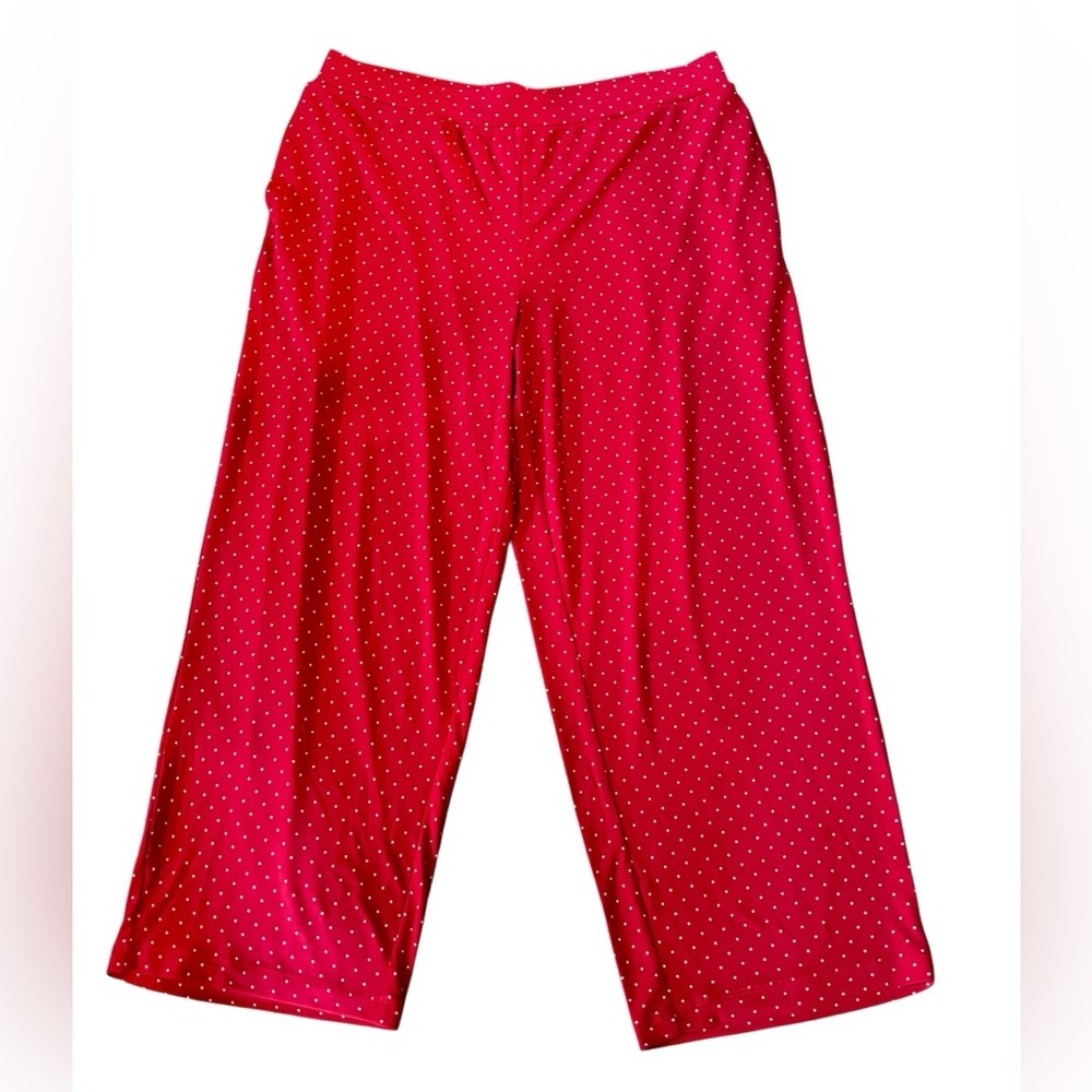 ⭐️Susan Graver Petite Liquid Knit Culotte Pants Red w/White Polka Dots NWOT⭐️